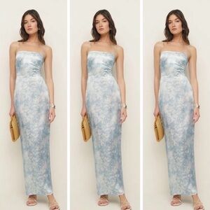 NEW NWT Reformation Frankie Silk Maxi Dress Idyllic Blue Size 10